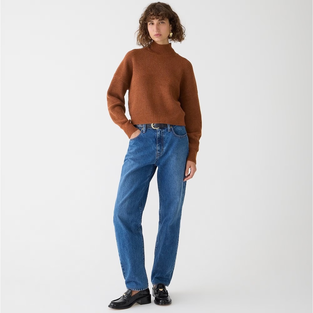 J.Crew Cropped Ribbed Turtleneck Sweater in Stretch Yarn